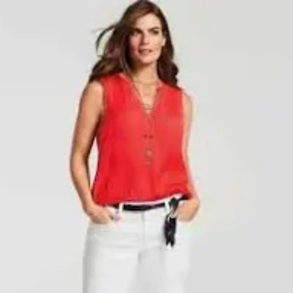 Cabi - Sleeveless blouse - style 5364 - Rose top in Hibiscus Red – Size M